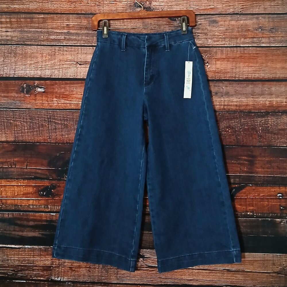 NWT Love Fire Capri Jeans Size 1 Wide Leg High Rise Dark Wash Denim Stretch